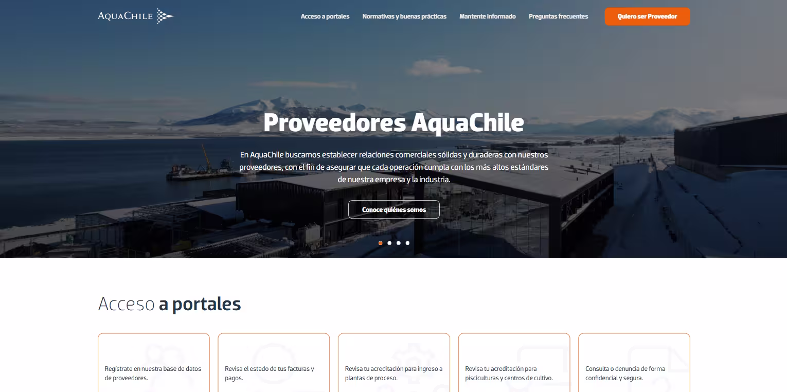 Sección de proveedores del sitio de AquaChile.